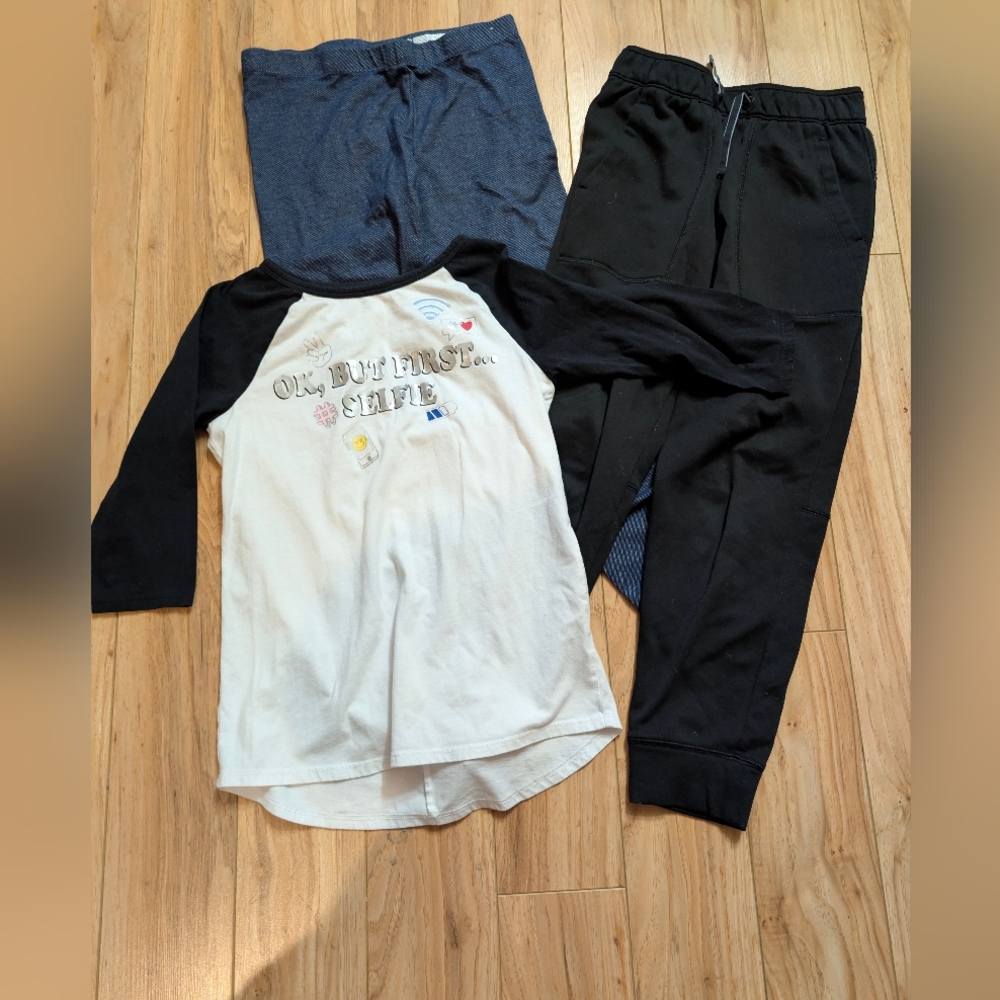 Girls Bundle Size 10/12 Justice Raglan Shirt Joggers Denim Leggings 3pc Set